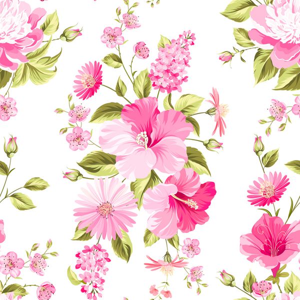 الگوی بدون درز گل با گلهای شکوفه تصویر برداری