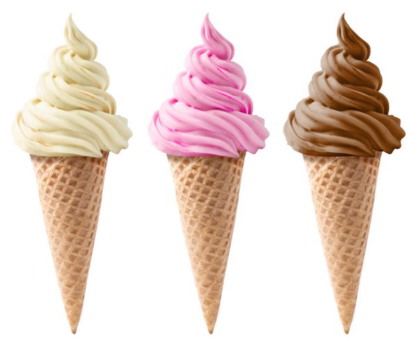 انواع بستنی در وافل های جدا شده در زمینه سفید