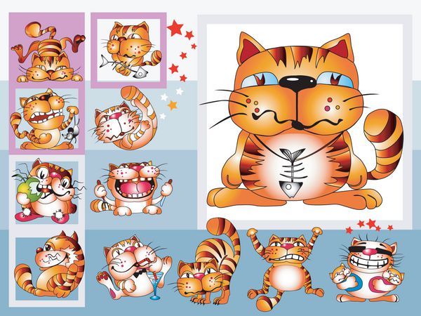 گربه قرمز تصاویر کلیپ آرت و کودکان جدا شده برای طراحی کارت پستال آلبوم جلد دفترچه و غیره