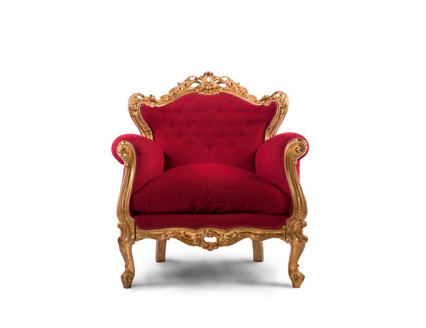 مفهوم تجمل و موفقیت با صندلی مخملی قرمز و طلا