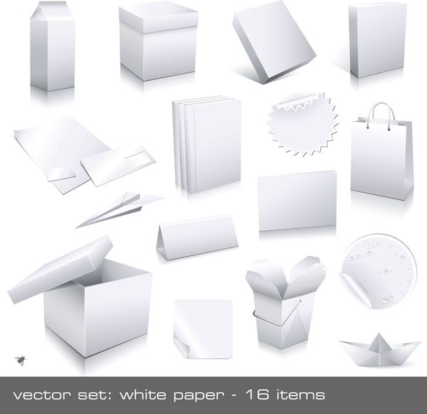 وکتور مجموعه کاغذ سفید بسته بندی ها و کیف های مختلف برای قرار دادن طرح خود 16 قطعه