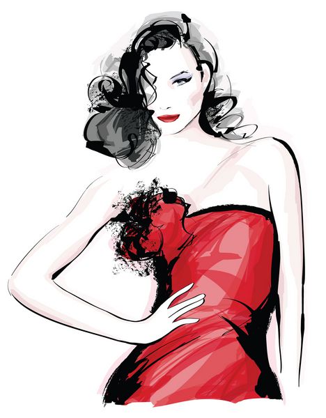 مدل لباس با لباس قرمز تصویر برداری