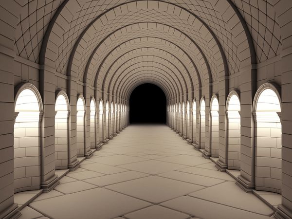 تونل ستونی پرنعمت تیره رندر سه بعدی