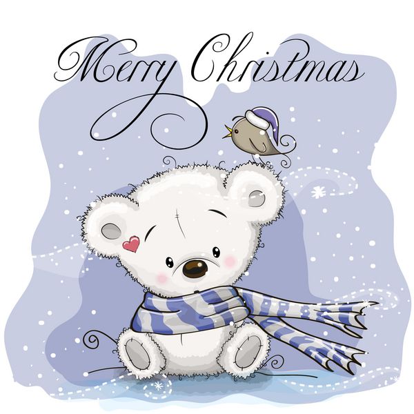 کارت تبریک کریسمس با خرس قطبی کارتونی