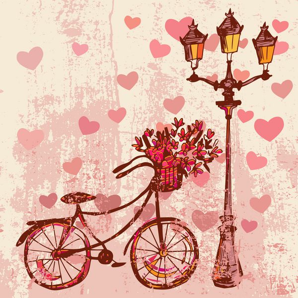 کارت عاشقانه با دوچرخه گل و لامپ