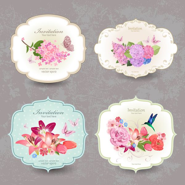 مجموعه ای از برچسب های پرنعمت با گل و پروانه