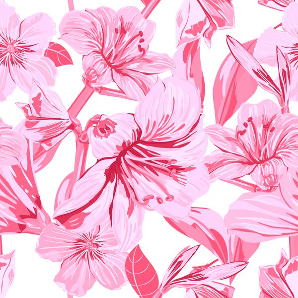 وکتور بدون درز Amaryllis طرح گل دستی با طرح گل الگوی گل Hippeastrum با گلها در مقابل پس زمینه نوارهای جوهر کشیده شده زمینه برای پروژه های طراحی شما