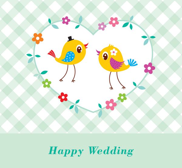 تصویر برداری کارت دعوت عروسی زن و شوهر پرنده