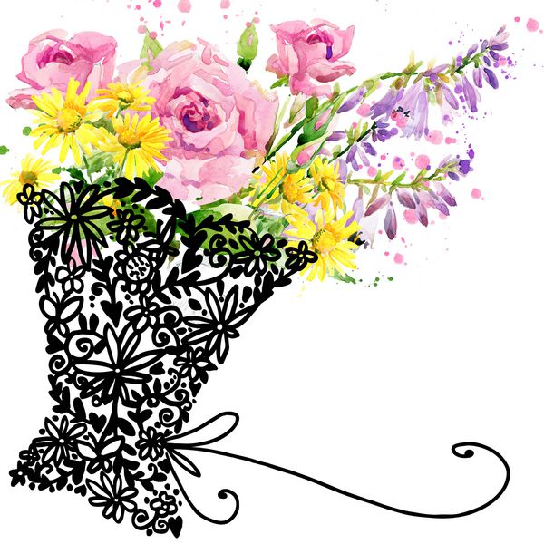 دسته گل های آبرنگ زمینه گل برای کارت تبریک