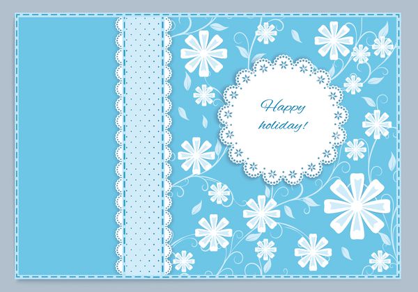 کارت تبریک آبی با روبان توری مکانی برای متن خود در زمینه گل کوچک تصویر برداری