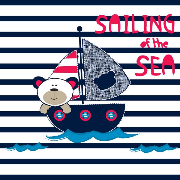 قایقرانی دریا خرس عروسکی ملوان خرس عروسکی با قایق قایقرانی طراحی تی شرت برای تصویر برداری بچه ها