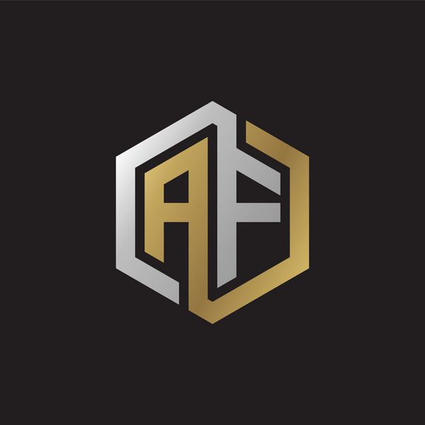 AF حلقه های اولیه AF با شش ضلعی لوگوی ظریف نقره ای طلای زمینه سیاه و سفید مرتبط شده است