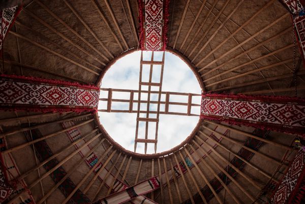 Shanyrak تاج چوبی یورت یورت ساختار مسکونی قابل حمل و خمشی که به طور سنتی توسط عشایر در استپ های آسیای میانه به عنوان خانه خود مورد استفاده قرار می گرفت
