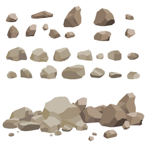 کارتون مجموعه سنگ سنگ و سنگ به سبک ایزومتریک مسطح 3 بعدی مجموعه تخته سنگهای مختلف بازی ویدیویی