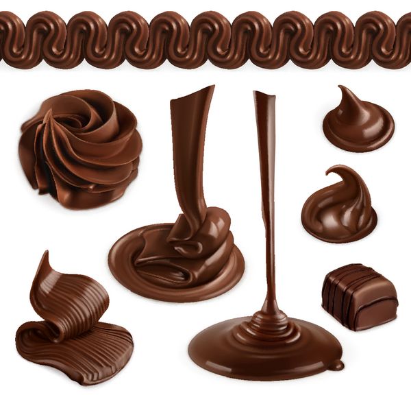 شکلات کره کاکائو شلاق خامه ای شکلات شیر ​​ شیرینی و دسر مجموعه وکتور گرافیکی 3D
