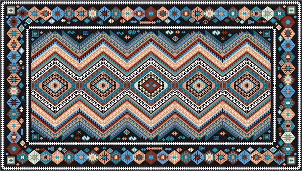 فرش رنگی با الگوی هندسی سنتی قومی الگوی قاب حاشیه فرش تصویر برداری 10 EPS