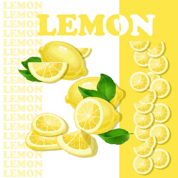 تصویر برداری با لیمو و برش های جدا شده در پس زمینه سفید غذای سالم به سبک تخت مجموعه ای از لیموها