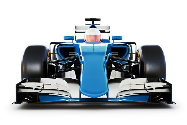 نمایش اتومبیل Blue Race و نمای جلوی راننده در یک پس زمینه جدا شده سفید ارائه سه بعدی عمومی