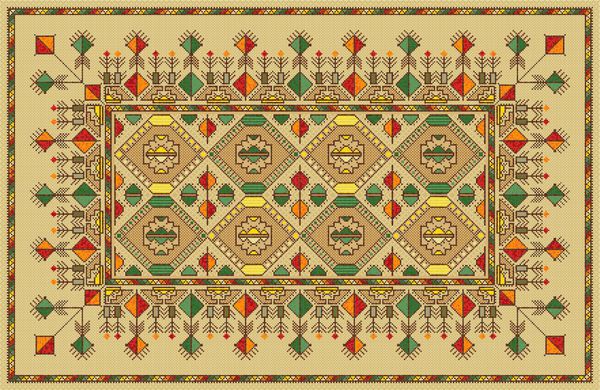 فرش رنگارنگ موزائیک رنگی با الگوی هندسی سنتی قومی الگوی قاب حاشیه فرش قبیله ای تصویر برداری 10 EPS