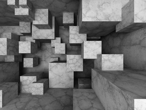 زمینه معماری انتزاعی با بسیاری از بلوک های بتونی 3D ارائه تصویر