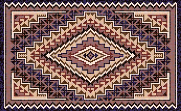 فرش های موزاییکی بژ و قهوه ای ناوهو با الگوی هندسی سنتی قومی پتو فرش های ناجا پتو هندی آمریکایی بومی الگوی قاب حاشیه فرش قبیله تصویر 10 EPS