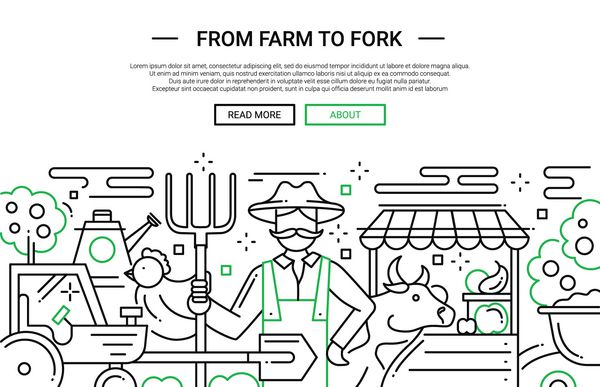 تصویر وکتور بنر وب سایت طراحی ساده و مسطح براق هدر با یک کشاورز و محصولات مزرعه