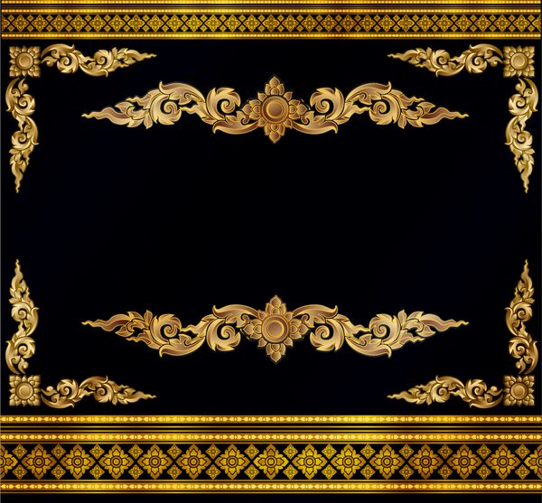 قاب عکس طلا با خط گوشه ای گلدار برای تصویر وکتور کادر قاب حاشیه طراحی دکوراسیون حاشیه گوشه زیبا فلزی طلایی هنر تایلندی