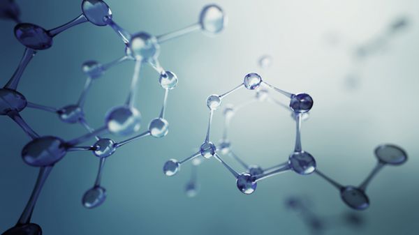 تصویر سه بعدی از مدل مولکول زمینه علمی با مولکول ها و اتم ها