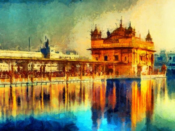معبد طلایی در امریتسار هند نقاشی نفت