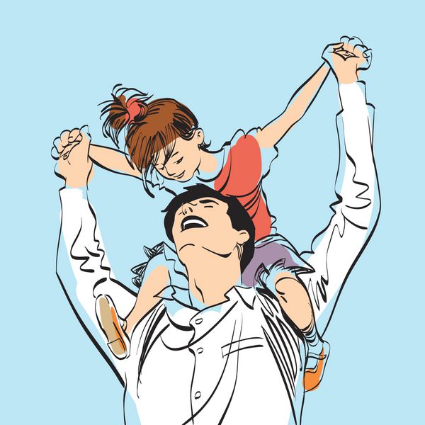 پدر با دختر کوچک بر روی شانه های خود تصویر برداری یکپارچهسازی با سیستمعامل هنر پاپ