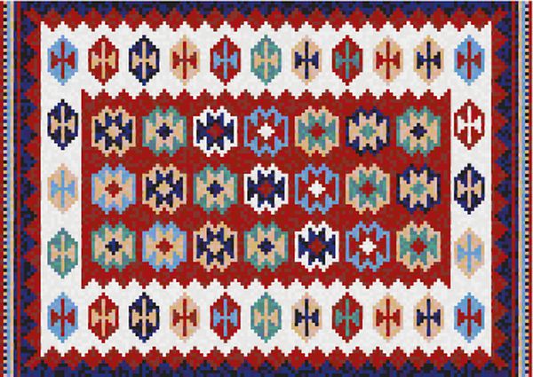 فرش رنگی موزائیک کریم شرقی با الگوی هندسی سنتی قومی الگوی قاب حاشیه فرش تصویر برداری 10 EPS