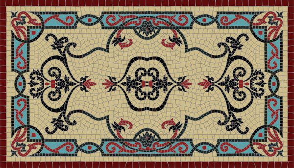 فرش موزائیک رنگارنگ سنتی با نقوش تزئینی و گل الگوی قاب حاشیه فرش هر عنصر جدا و ویرایش می شود قالب موزاییک فرش تصویر برداری 10 EPS