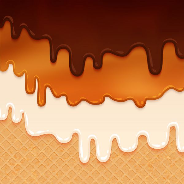 جریان لعاب بر روی بافت ویفر شکلات و خامه مایع پس زمینه کپی مواد غذایی شیرین چکیده بستنی یخی را روی الگوی یکدست وافل ذوب کنید قابل ویرایش تغییر رنگ آسان