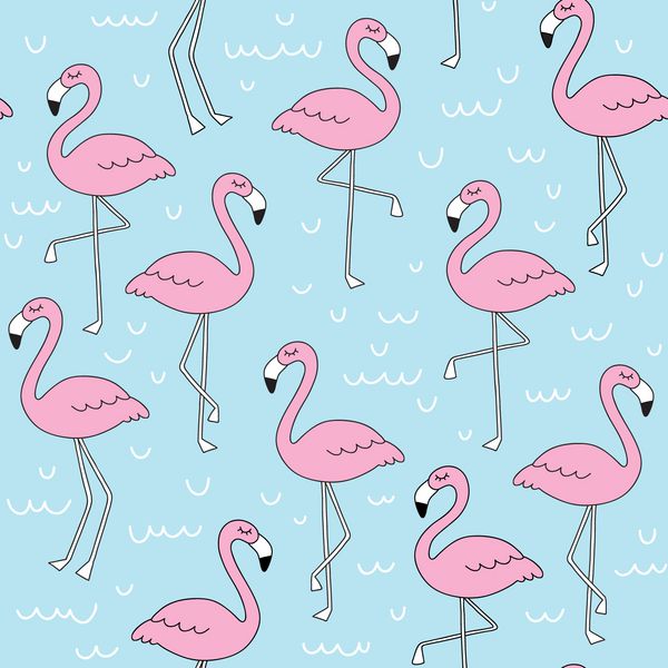 الگوی بدون درز doodle flamingo کشیده شده است