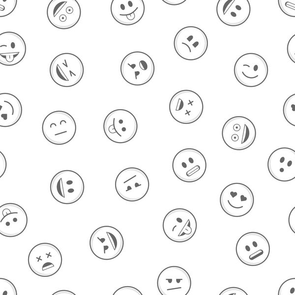 الگوی خط بدون درز با شکلک ها روی رنگ سفید پس زمینه بردار emoji سیاه لبخند الگوی بافت صورت شکلک های مدرن برای منسوجات طراحی داخلی برای طراحی کتاب پس زمینه وب سایت EPS10