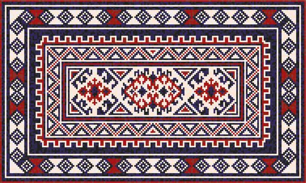 فرش موزاییک شرقی با زینت هندسی سنتی قومی الگوی قاب حاشیه فرش تصویر برداری 10 EPS