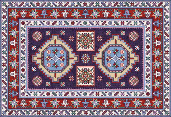 فرش رنگی موزاییک شرقی شیروان با زینت هندسی سنتی الگوی قاب حاشیه فرش تصویر برداری 10 EPS