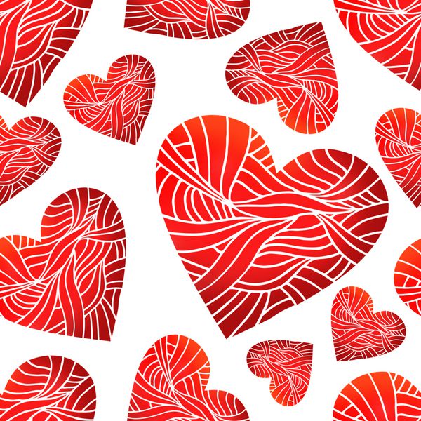الگوی عاشقانه یکپارچه با قلب های قرمز زمینه ای برای تعطیلات