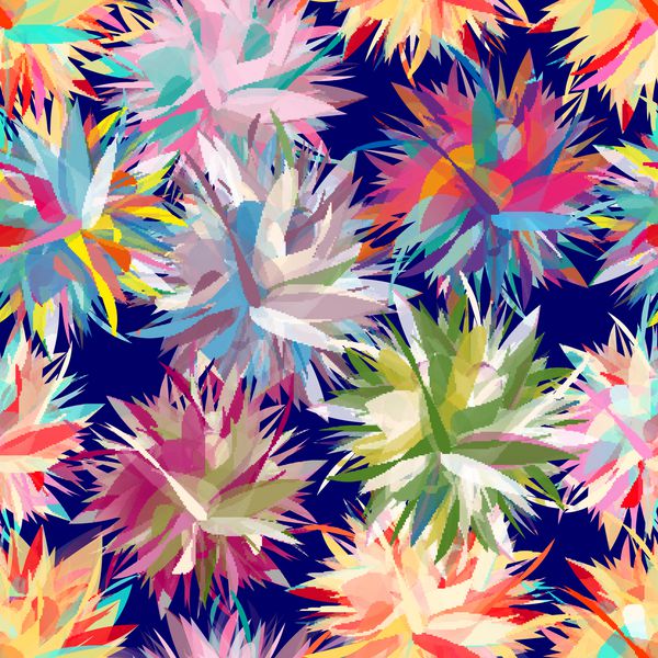 الگوی بدون درز رنگارنگ و چند رنگ با گلهای هندسی انتزاعی