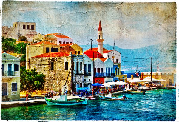 خلیج زیبا Kastelorizo ​​یونان Dodecanes آثار هنری در سبک نقاشی