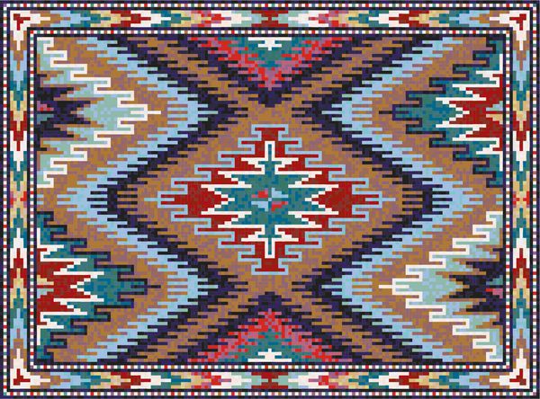فرش رنگارنگ شرقی موزائیک رنگارنگ با زینت هندسی سنتی قومی الگوی قاب حاشیه فرش تصویر برداری 10 EPS