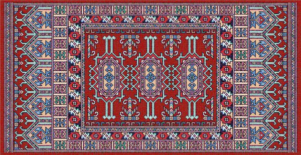 فرش رنگارنگ موزائیک شرقی با تزئینات هندسی عامیانه سنتی الگوی قاب حاشیه فرش تصویر برداری 10 EPS