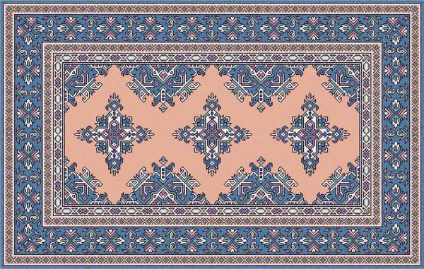 فرش شرقی و آبی موزائیک فرش بوخارا با زینت هندسی سنتی قومی الگوی قاب حاشیه فرش تصویر برداری 10 EPS