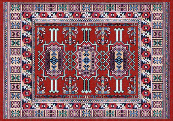 فرش رنگارنگ موزائیک شرقی با تزئینات هندسی عامیانه سنتی الگوی قاب حاشیه فرش تصویر برداری 10 EPS