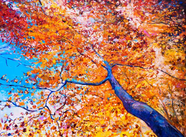 نقاشی روغن بر روی بوم-درخت پاییز امپرسیونیسم مدرن
