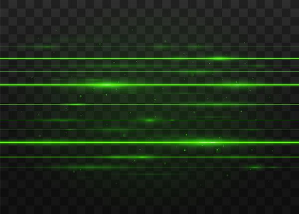 پرتوهای لیزر سبز انتزاعی جدا شده بر روی زمینه سیاه و سفید شفاف تصویر برداری eps 10