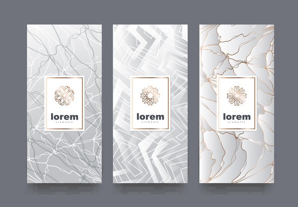 قالب های بسته بندی وکتور با بافت های مختلف برای طراحی محصولات لوکسلاگو با تصویر مد خطی مرسوم مد روز