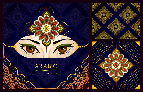 زن عرب در حجاب مجموعه ای از زیور آلات و بافت ها برای منسوجات یا پس زمینه