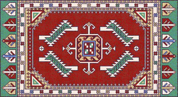 فرش رنگارنگ شرقی موزائیک رنگارنگ با زینت هندسی سنتی قومی الگوی قاب حاشیه فرش تصویر برداری 10 EPS