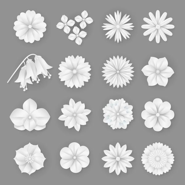 گل های کاغذی وکتور تصویر سازی را تنظیم می کنند 3D نمادهای گل انتزاعی اریگامی سبک هنری برای بنر پوستر تبلیغات وب سایت خرید آنلاین تبلیغات